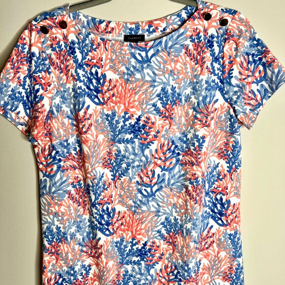 Talbots Effortless Jersey Shift Dress in Dynamic Coral Print Nautical Coastal M - Picture 4 of 6